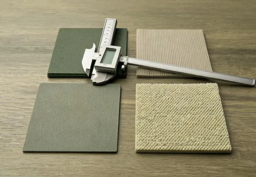 Yoga mat material swatches and thickness checks